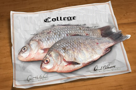 fresh fish on deploma image with word "college" on top plus signature images